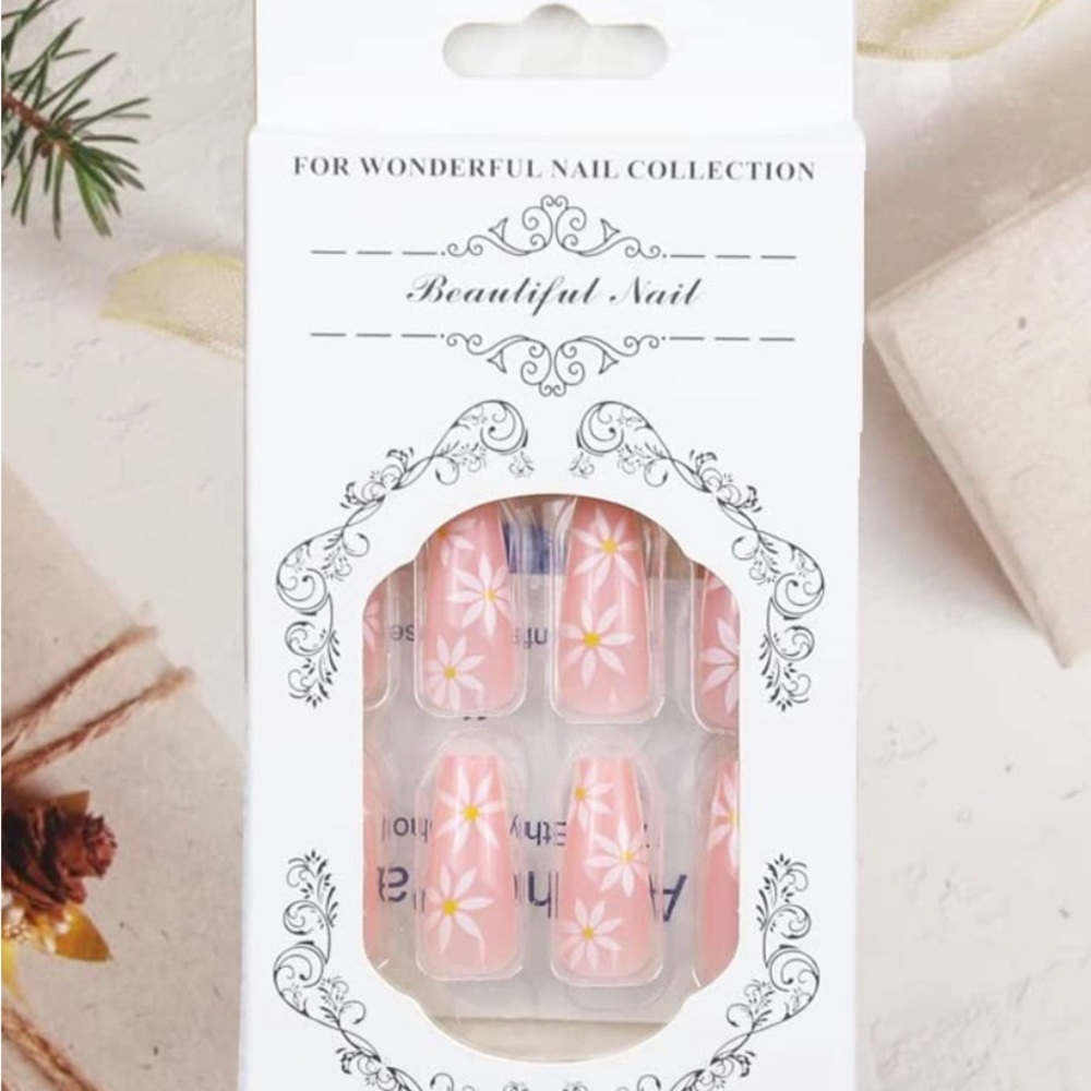 24 pcs medium length daisy flower printed press on nail - Picture 3 of 4